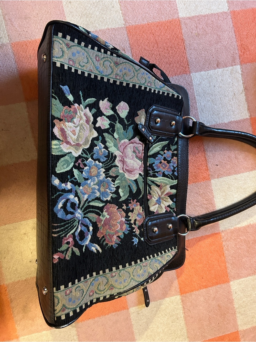 Black Floral Tapestry Tote Bag